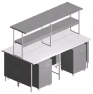 Стол лабораторный островной СО-1П-ЛТ-2.2 с выкатными тумбами и двумя полками