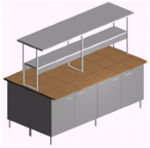 Стол лабораторный островной со 2-мя встроенными тумбами и полками СО-1П-КЗ-2.2