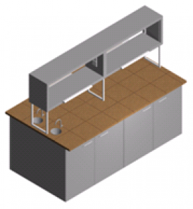 Стол лабораторный островной закрытый с полками, и 2-мя раковинами СО-1П-КРсЗ-2.2