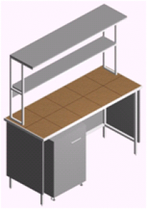 Лабораторний стіл пристінний СП-1П-КТ-1.5 з полицями і тумбою