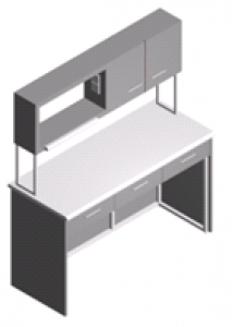Стол лабораторный пристенный с ящиками, шкафчиком и полками СП-1ПШ-ЛЯ-1.5