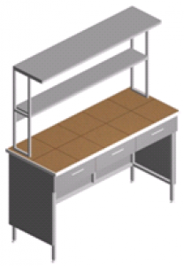 Стол лабораторный пристенный с ящиками, шкафчиком и полками СП-1П-КЯ-1.5