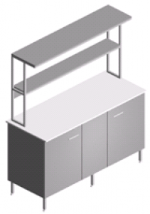 Стіл лабораторний пристінний закритий з тумбами та полицями СП-1П-ЛЗ-1.5