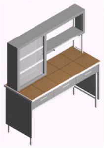 Стіл лабораторний, пристінний з титральним табло та ящиками СП-1ПТ-КЯ-1.5